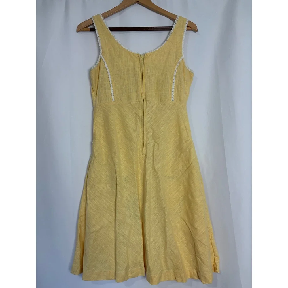 Knitted Dove Anthropologie Yellow Linen Floral Embroidered Lace TrimDress Small
